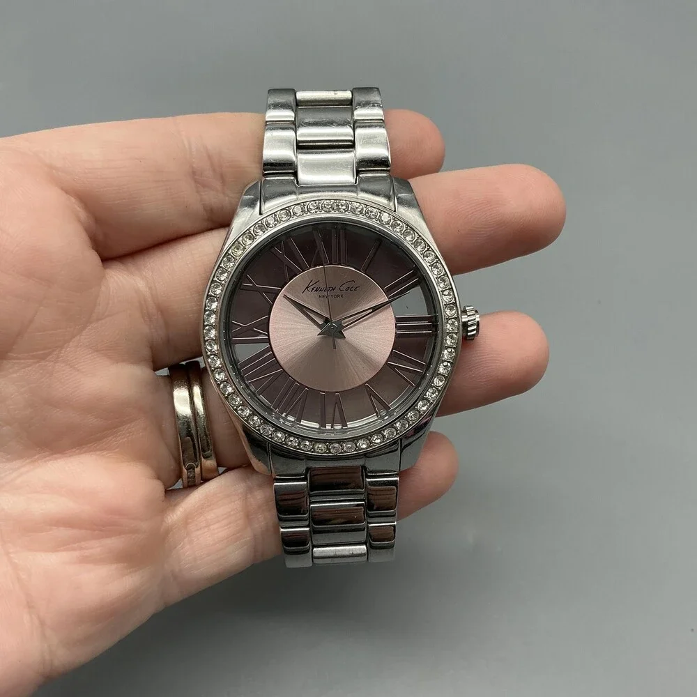 Kenneth Cole New York Womens Watch 40mm Rose Dial Crystals New Battery 7.5